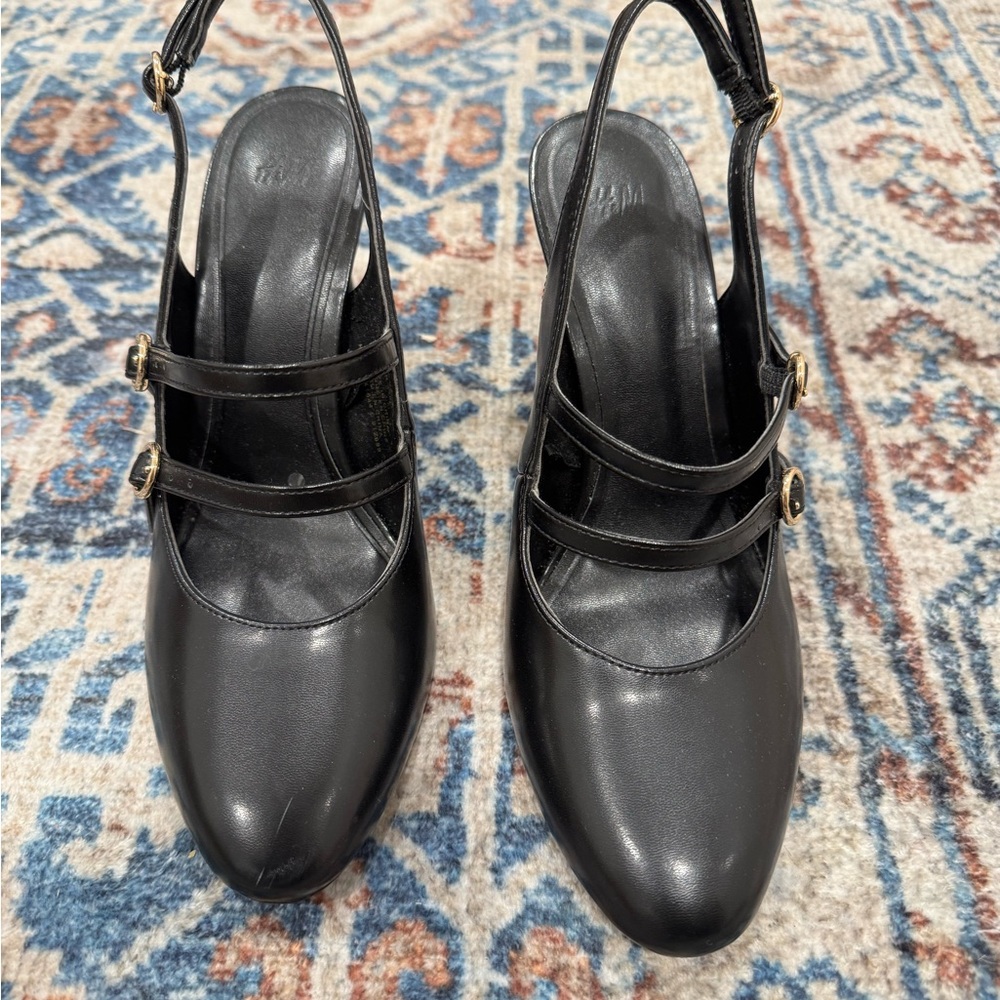 H&M Black Mary Jane Strappy Heels